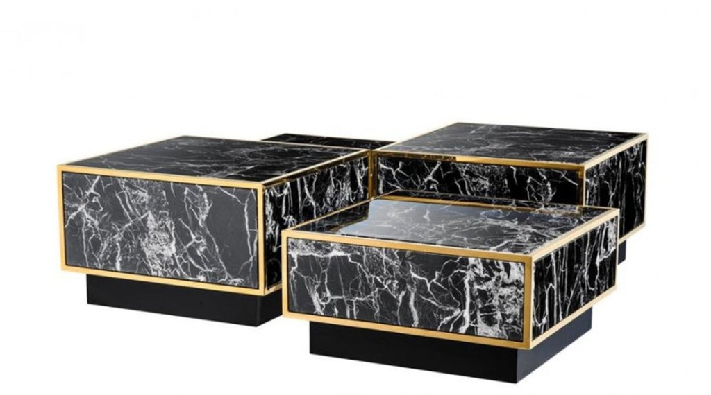 Art Deco Luxus Couchtisch Kunstmarmor Gold finish 4er Set - Wohnzimmer Salon Tisch - Luxus Möbel
