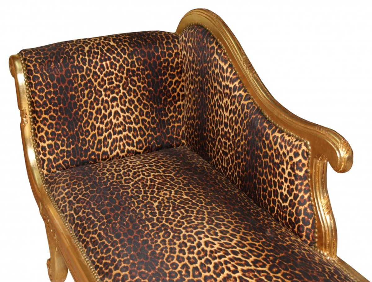 Barock Chaiselongue Modell XXL Leopard / Gold- Antik Stil