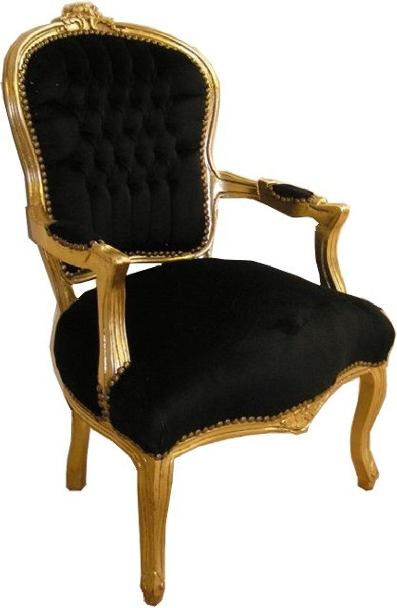 Barock Salon Stuhl Schwarz / Gold - Antik Stil Möbel