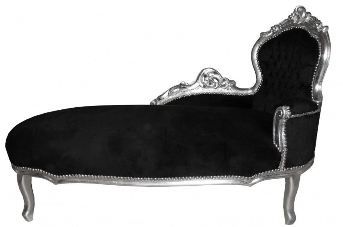Barock Chaiselongue King Schwarz/Silber- Antik Möbel