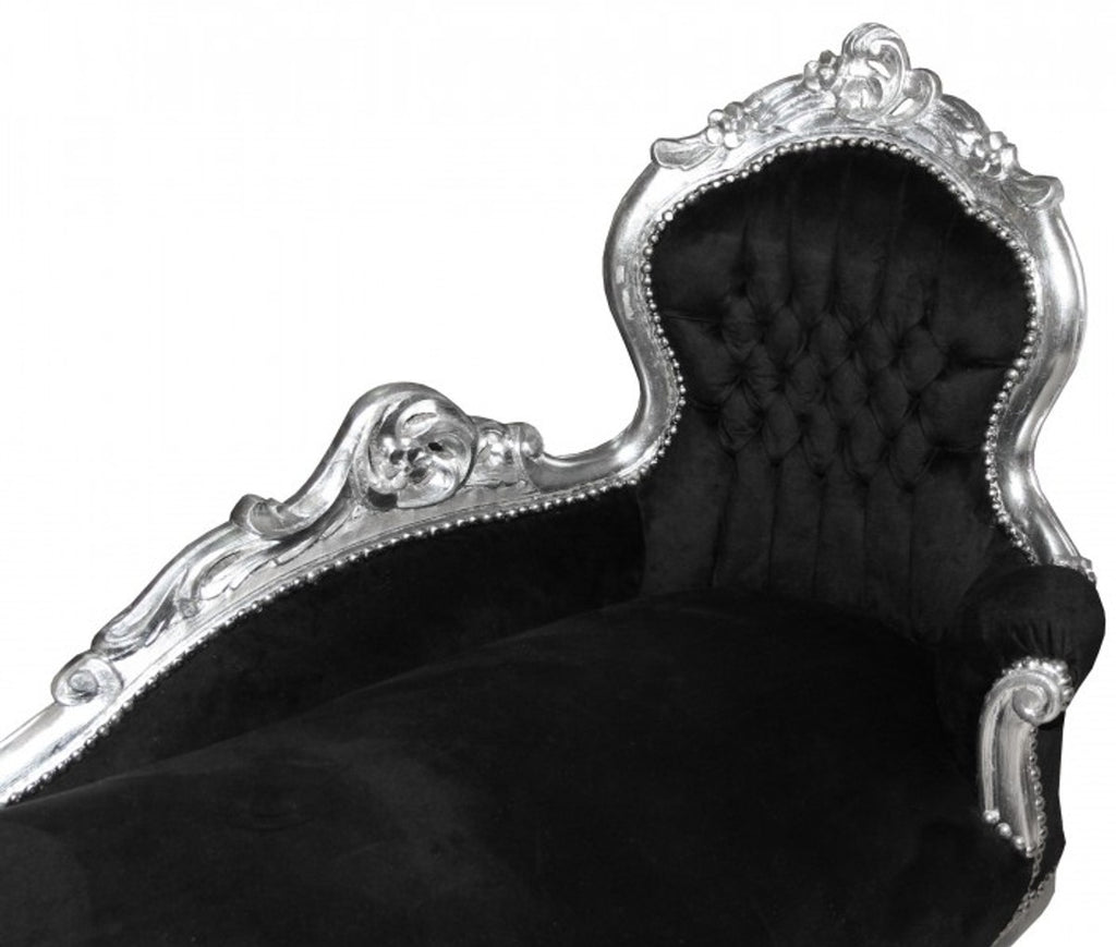 Barock Chaiselongue King Schwarz/Silber- Antik Möbel