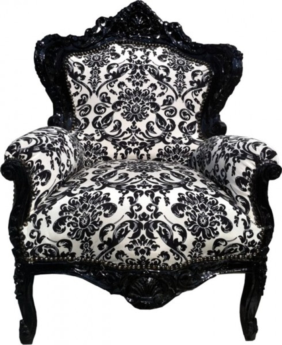 Barock Sessel King Black/White Flowers