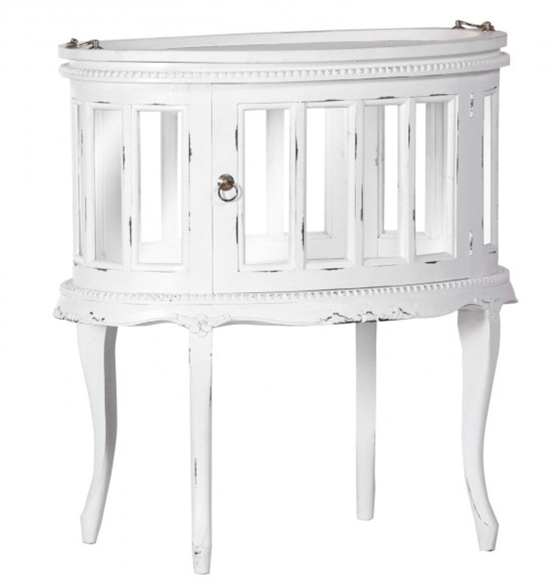 Bar Schrank Weinschrank Whiskey Schrankbar Shabby Chic Look Weiß - Barock Rokoko Jugendstil Glasschrank