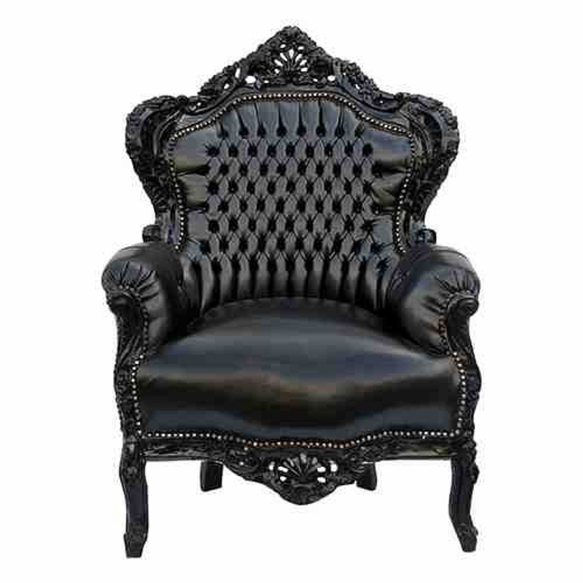 Barock Sessel King Schwarz/Schwarz Lederoptik