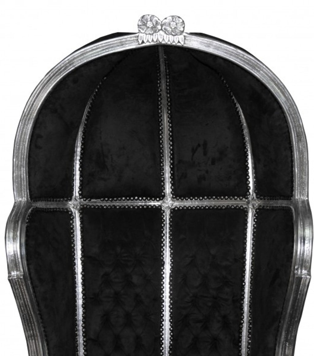 Barock Thron Sessel Victory Schwarz / Silber - Balloon Chair -Thron Stuhl Tron