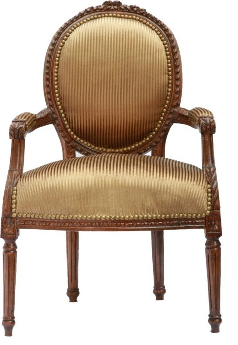 Barock Salon Stuhl Braun-Okka / Gold Streifen / Braun Mod2