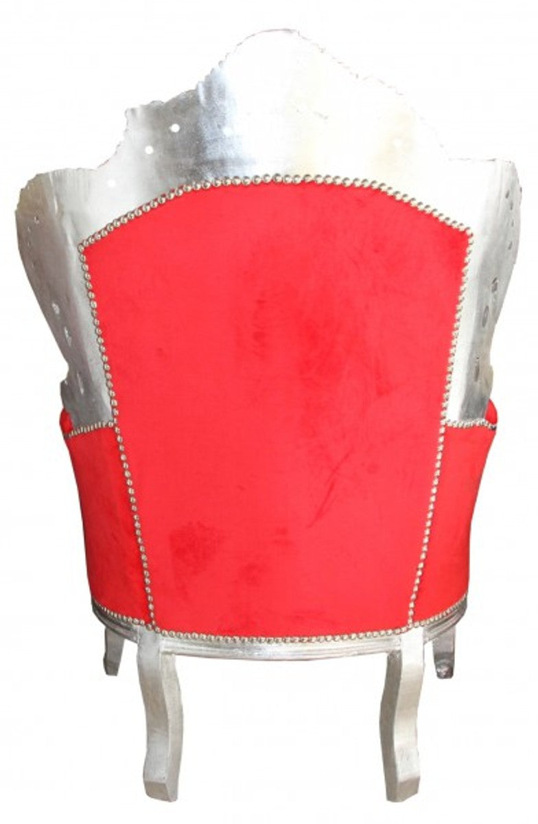 Barock Sessel King Rot/Silber- Antik Stil