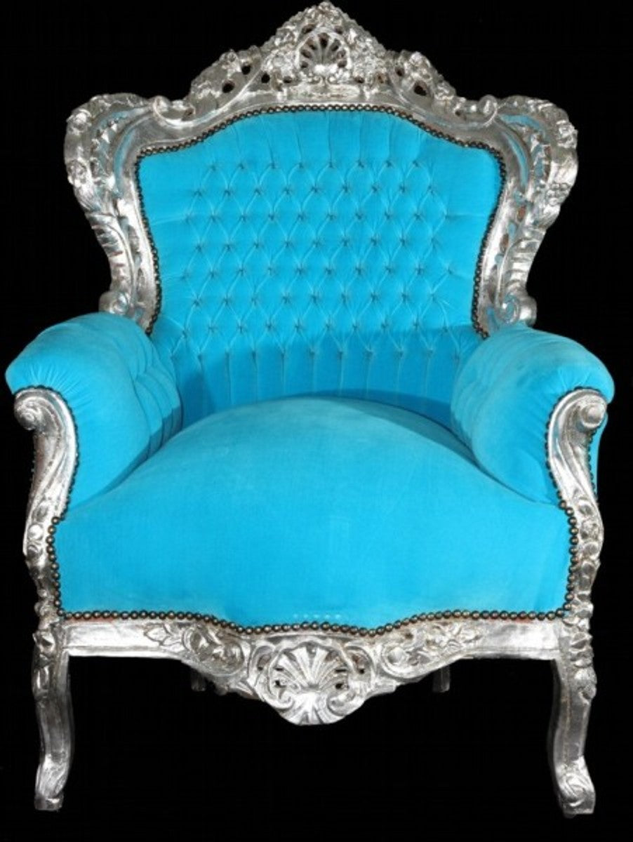 Barock Sessel King Türkis/Silber Thron Tron Königstron