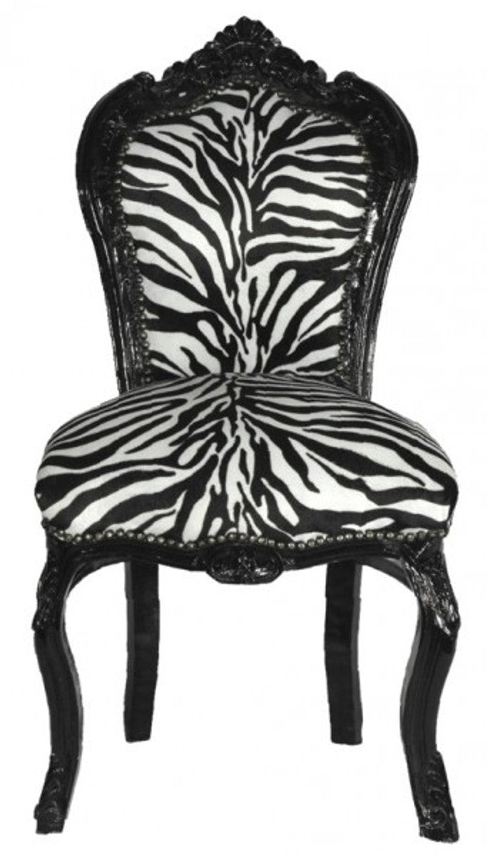 Barock Esszimmer Stuhl Zebra / Schwarz