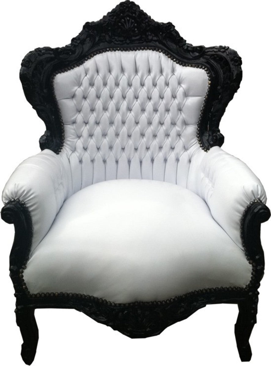 Barock Sessel King Weiß/Schwarz Lederoptik