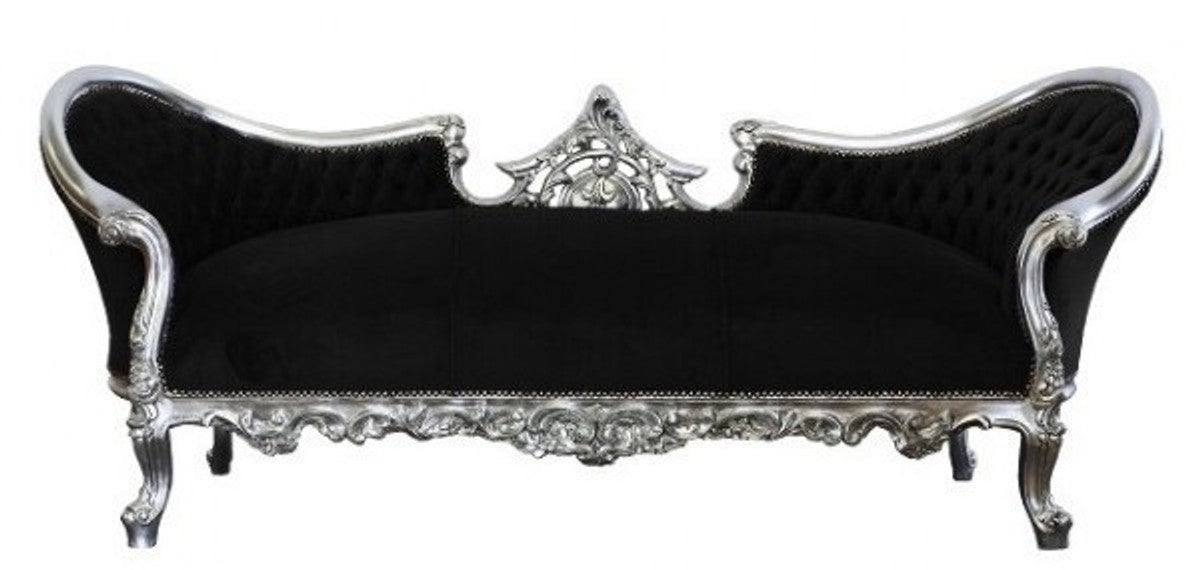 Barock Sofa Vampire Schwarz / Silber - Limited Edition - Lounge Couch