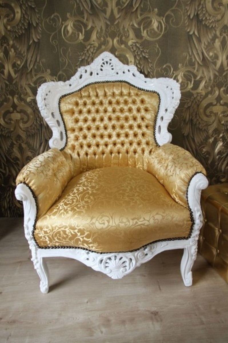 Barock Sessel King Gold Muster / Weiss - Möbel Antik Stil