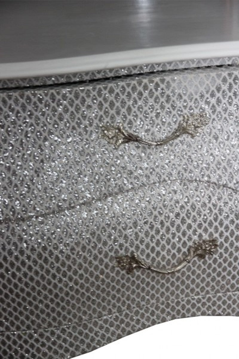 Barock Kommode Weiß / Glitzerlook 120cm