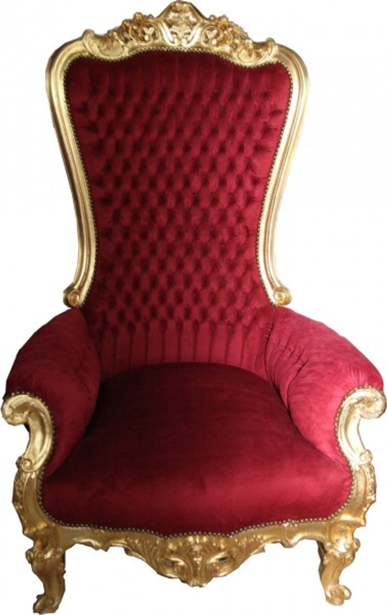 Barock Thron Sessel Majestic Bordeaux/Gold - Riesensessel - Thron Stuhl Tron
