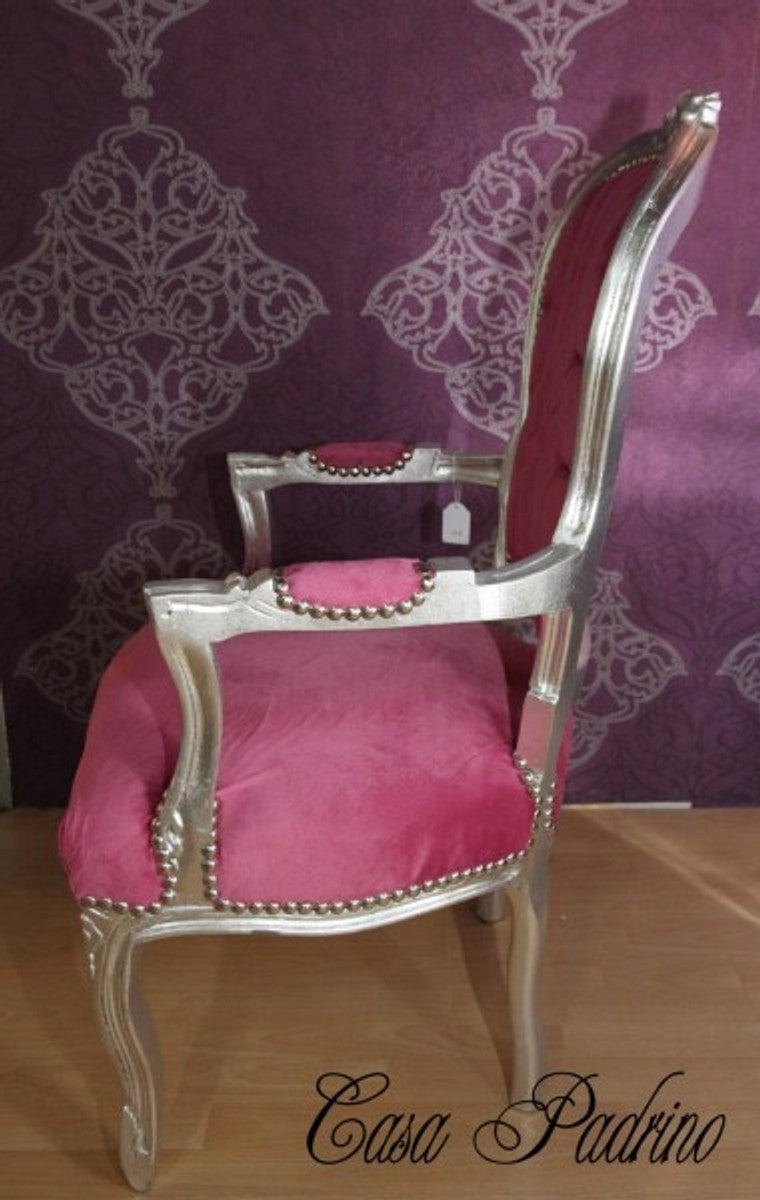 Barock Salon Stuhl Rosa/Silber - Barock Antik Stil Möbel