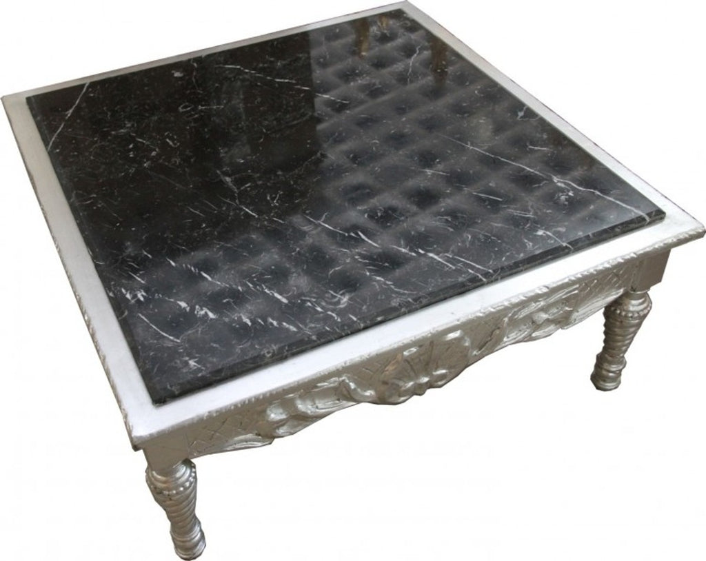 Barock Couchtisch Silber mit schwarzer Marmorplatte 95 x 95 x 43.5 cm - Unikat B!