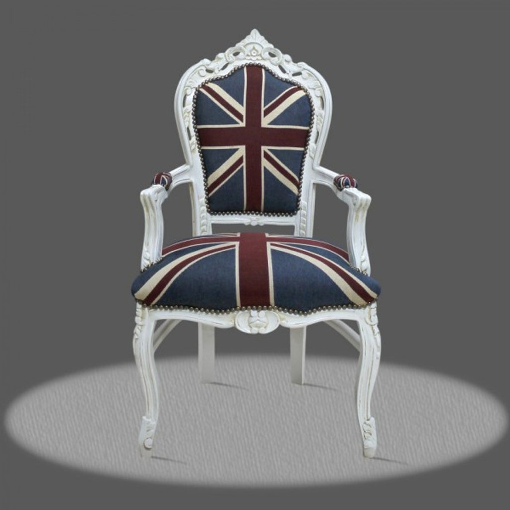 Barock Esszimmer mit Armlehnen Union Jack / Antikstil Weiß - Antik Stil