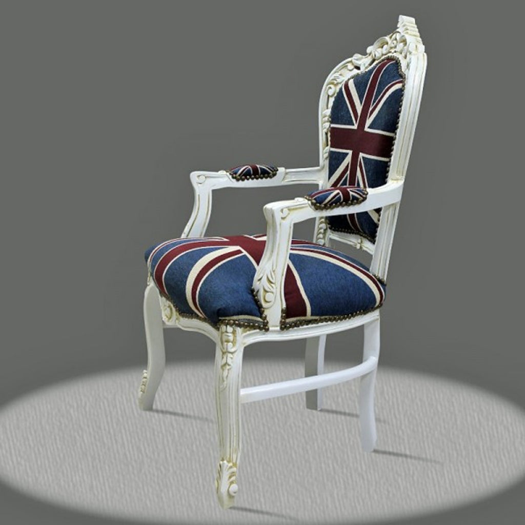 Barock Esszimmer mit Armlehnen Union Jack / Antikstil Weiß - Antik Stil