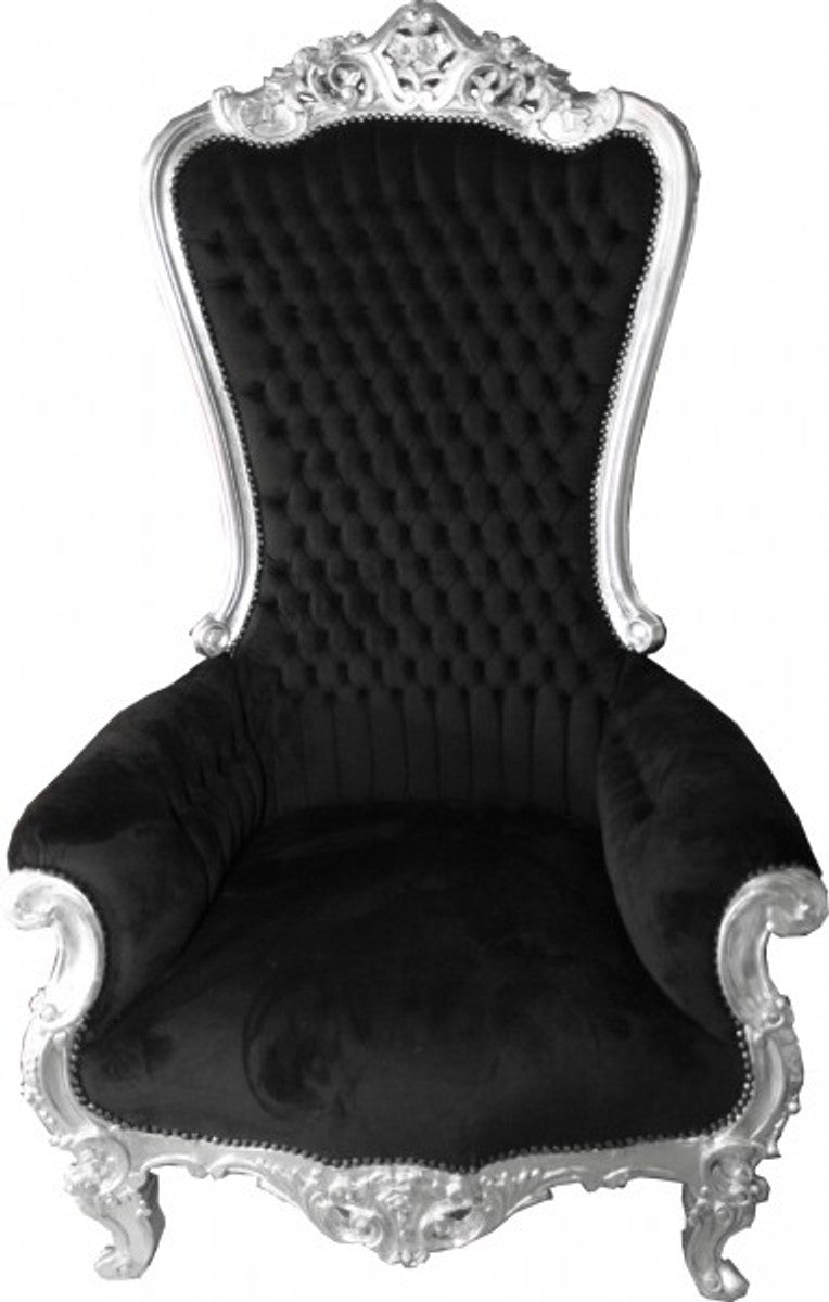 Barock Thron Sessel Majestic Schwarz/Silber - Riesensessel -Thron Stuhl Tron
