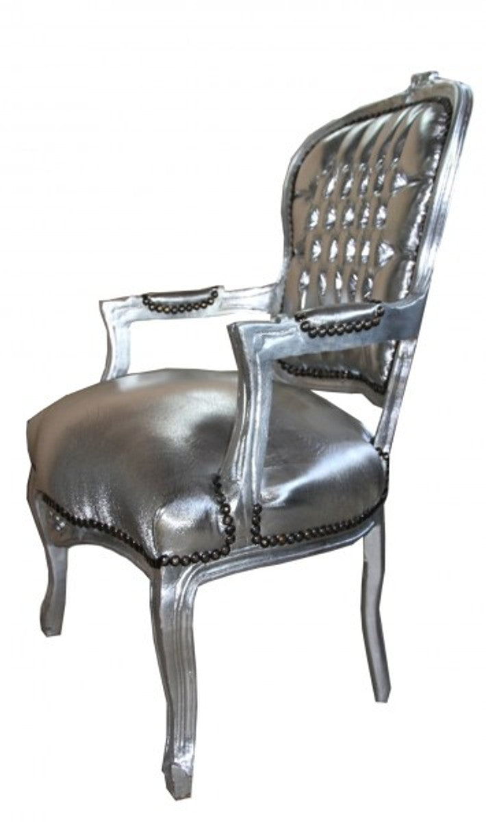 Barock Salon Stuhl Silber / Silber