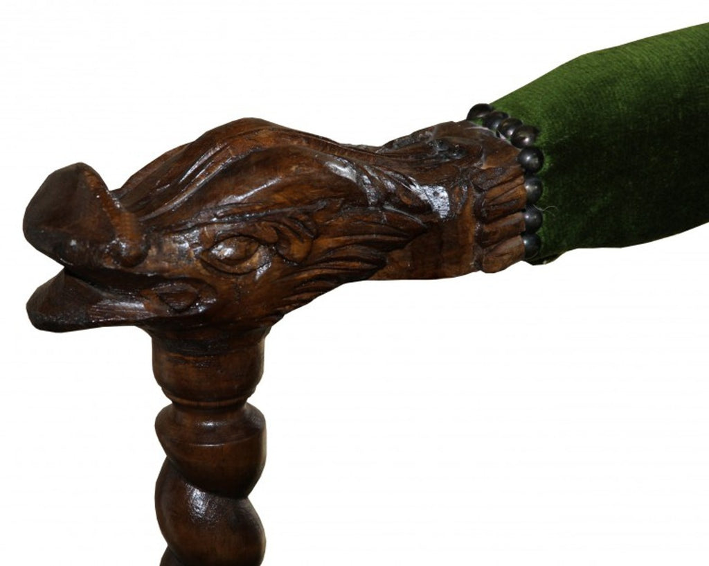 Barock Thron Sessel Grün / Mahagoni - Barock Möbel Tron Königssessel