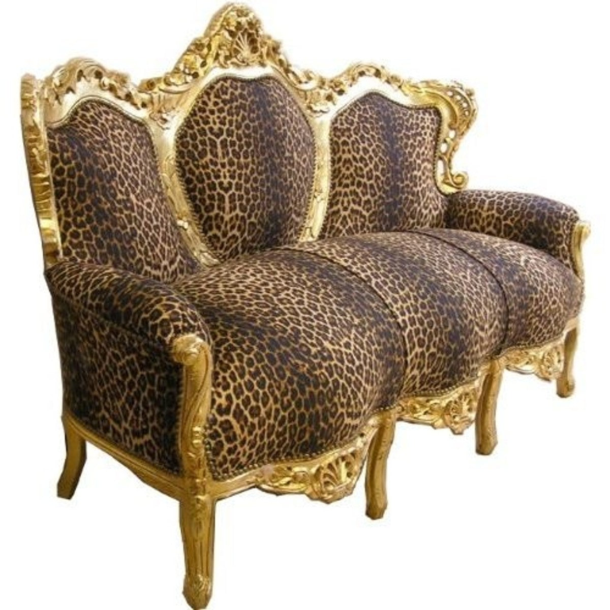 Barock Sofa Garnitur King Leopard/Gold Couch Wohnzimmer Möbel