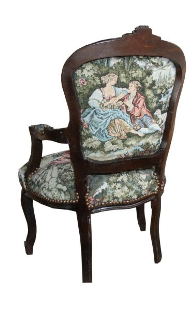 Barock Salon Stuhl Gobbelin / Braun - Möbel Antik Stil