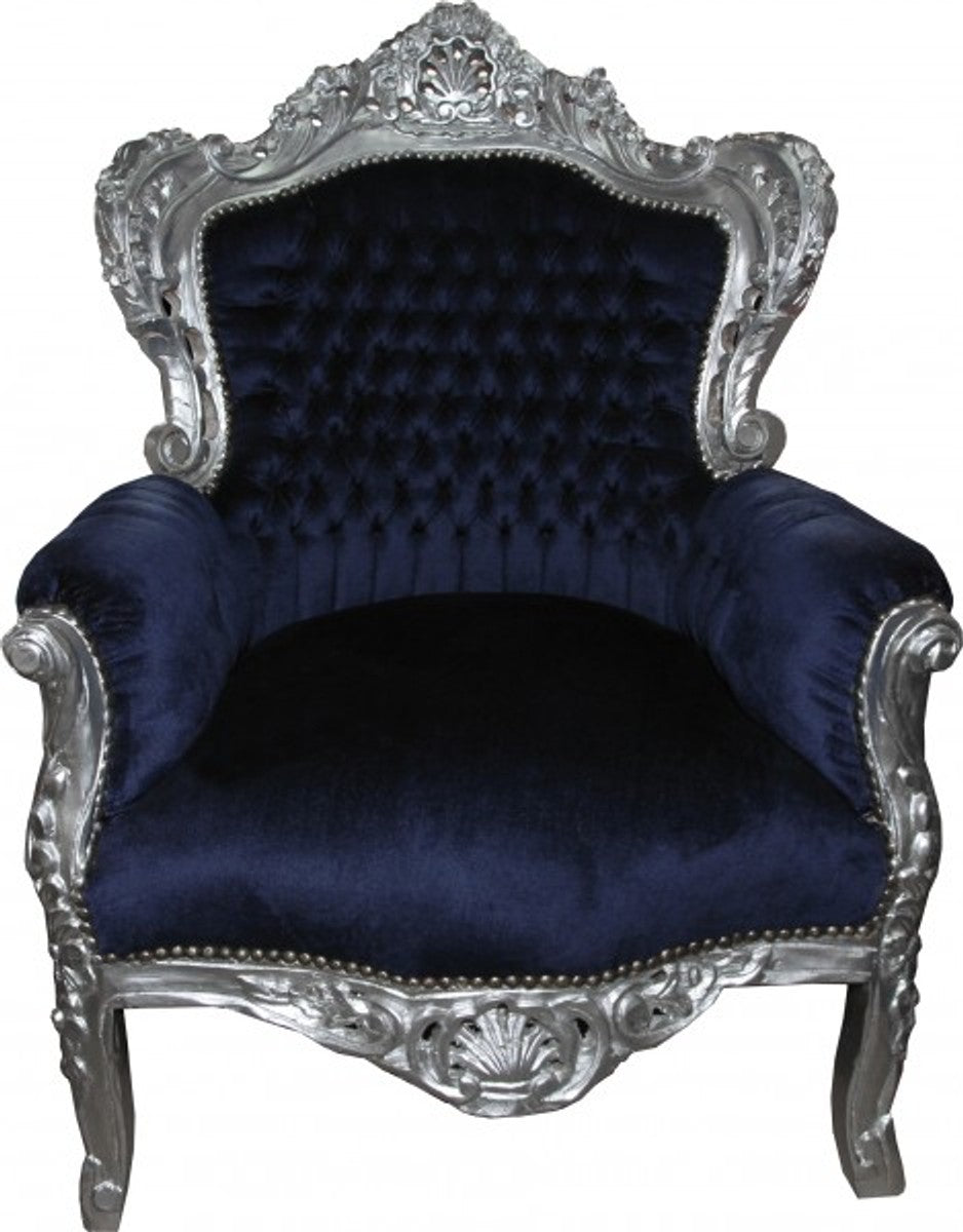 Barock Sessel King Royalblau/ Silber Möbel Antik Stil