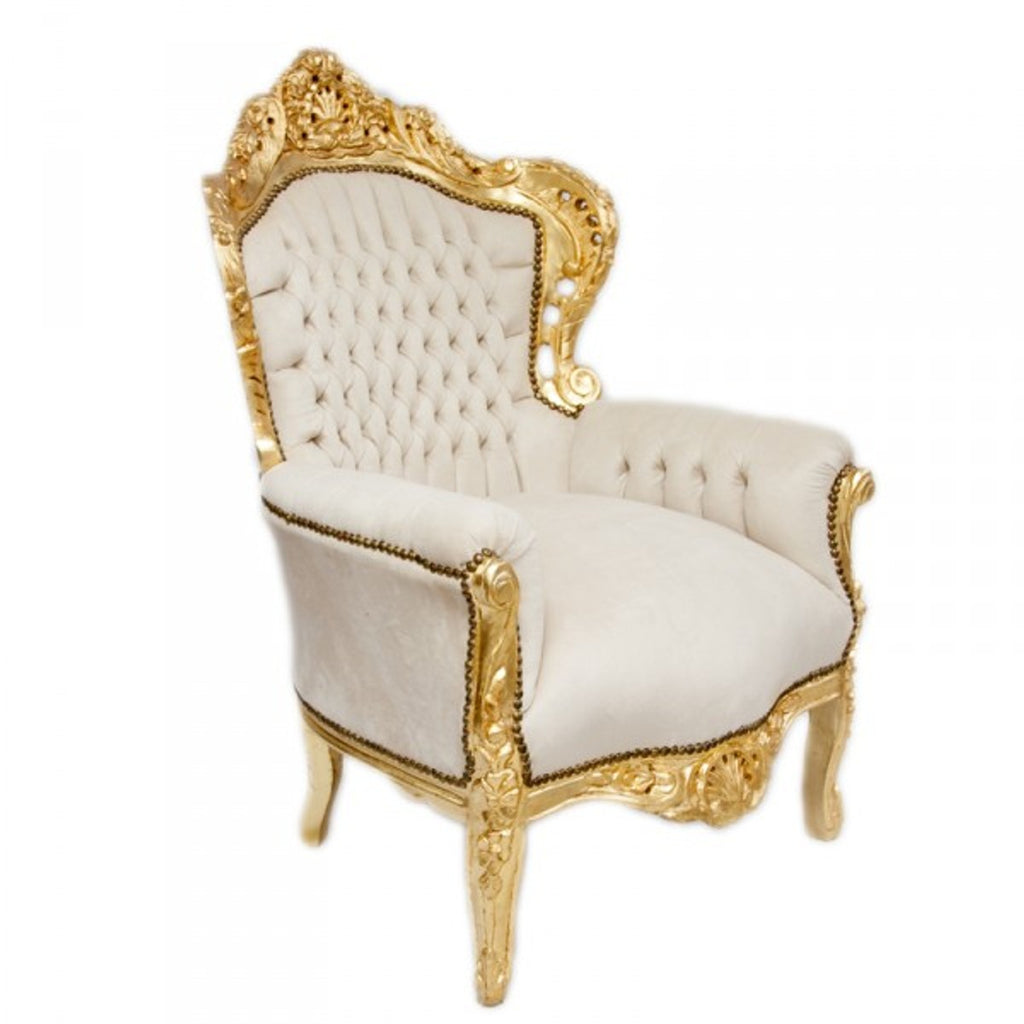 Barock Sessel King Creme/Gold Samtstoff