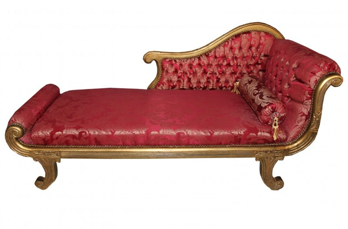 Barock Chaiselongue Modell Bordeaux Musterstoff / Gold Recamiere Liege Wohnzimmer Möbel