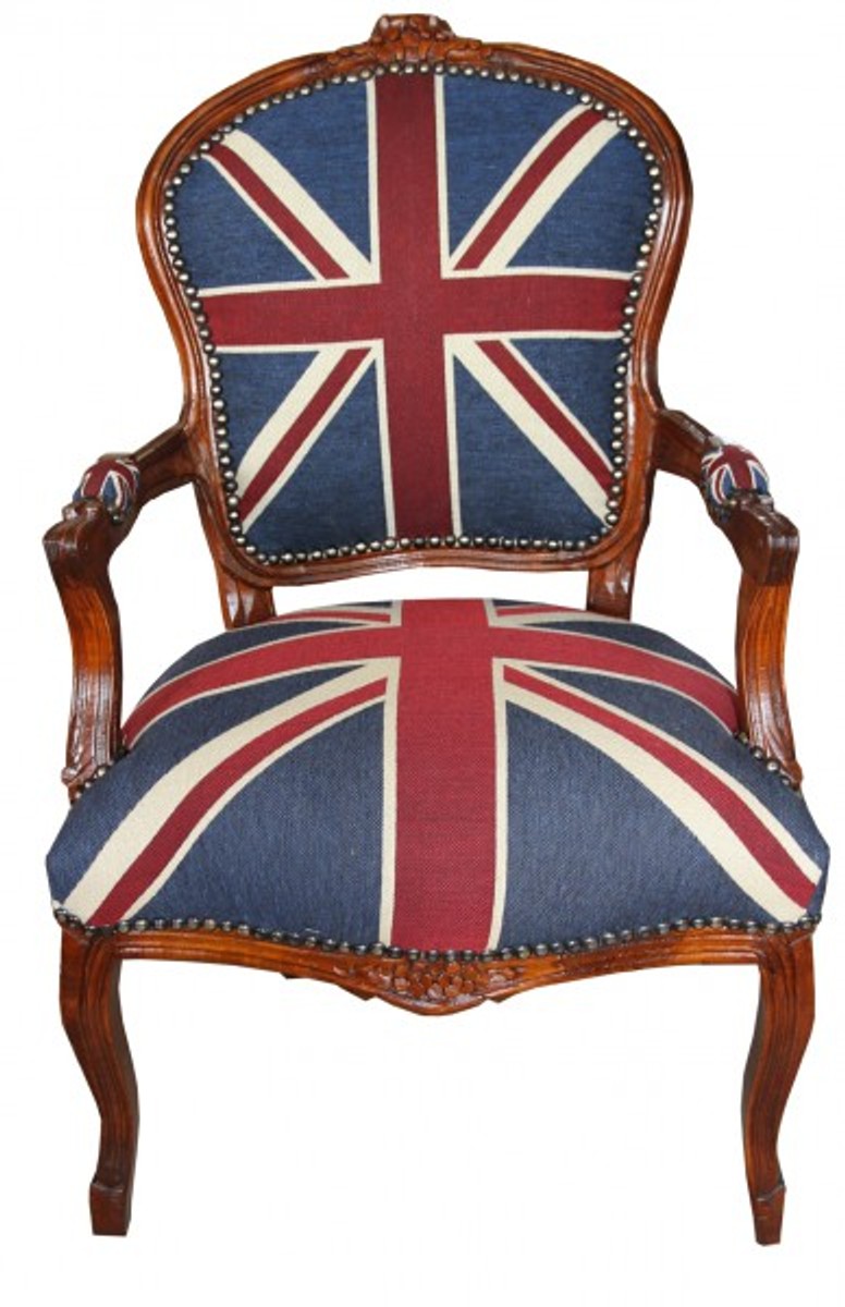 Barock Salon Stuhl Union Jack / Mahagoni Braun - Englische Flagge - England