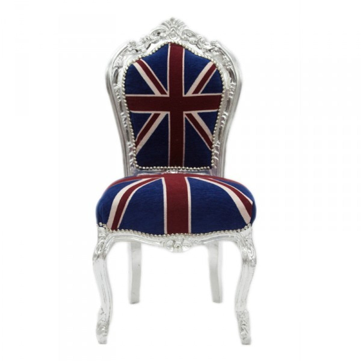 Barock Esszimmer Stuhl Union Jack / Silber - Möbel Antik Stil
