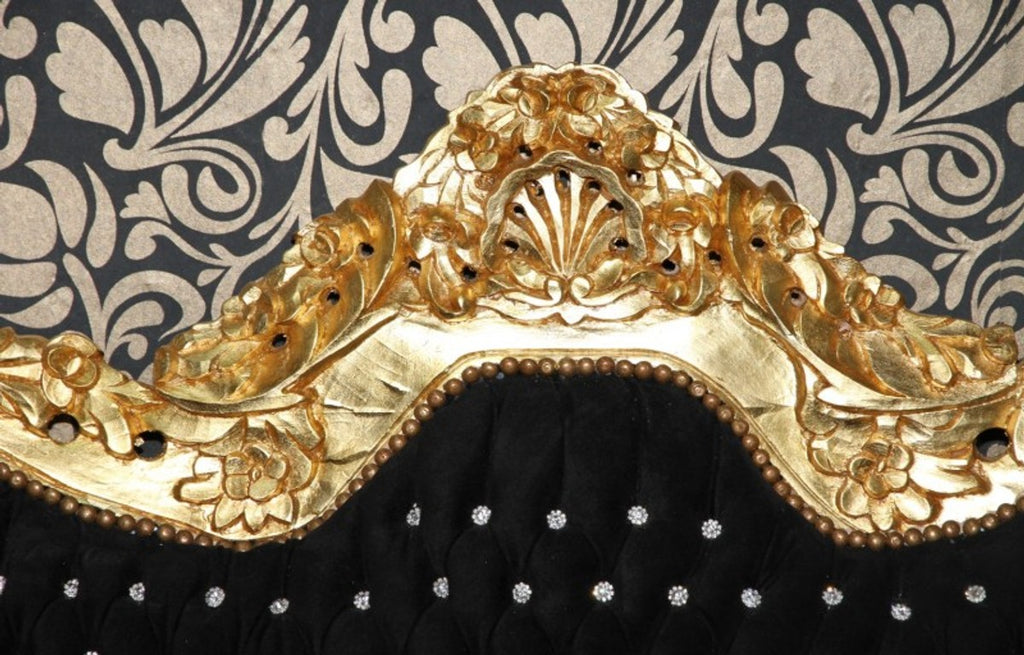 Barock 2er Sofa Master Schwarz / Gold mit Bling Bling Glitzersteinen