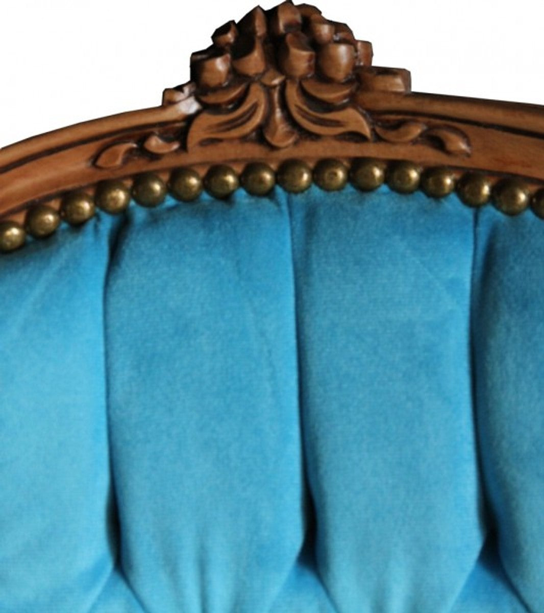 Barock Salon Stuhl Hellblau / Natural Wood - Möbel Naturholz