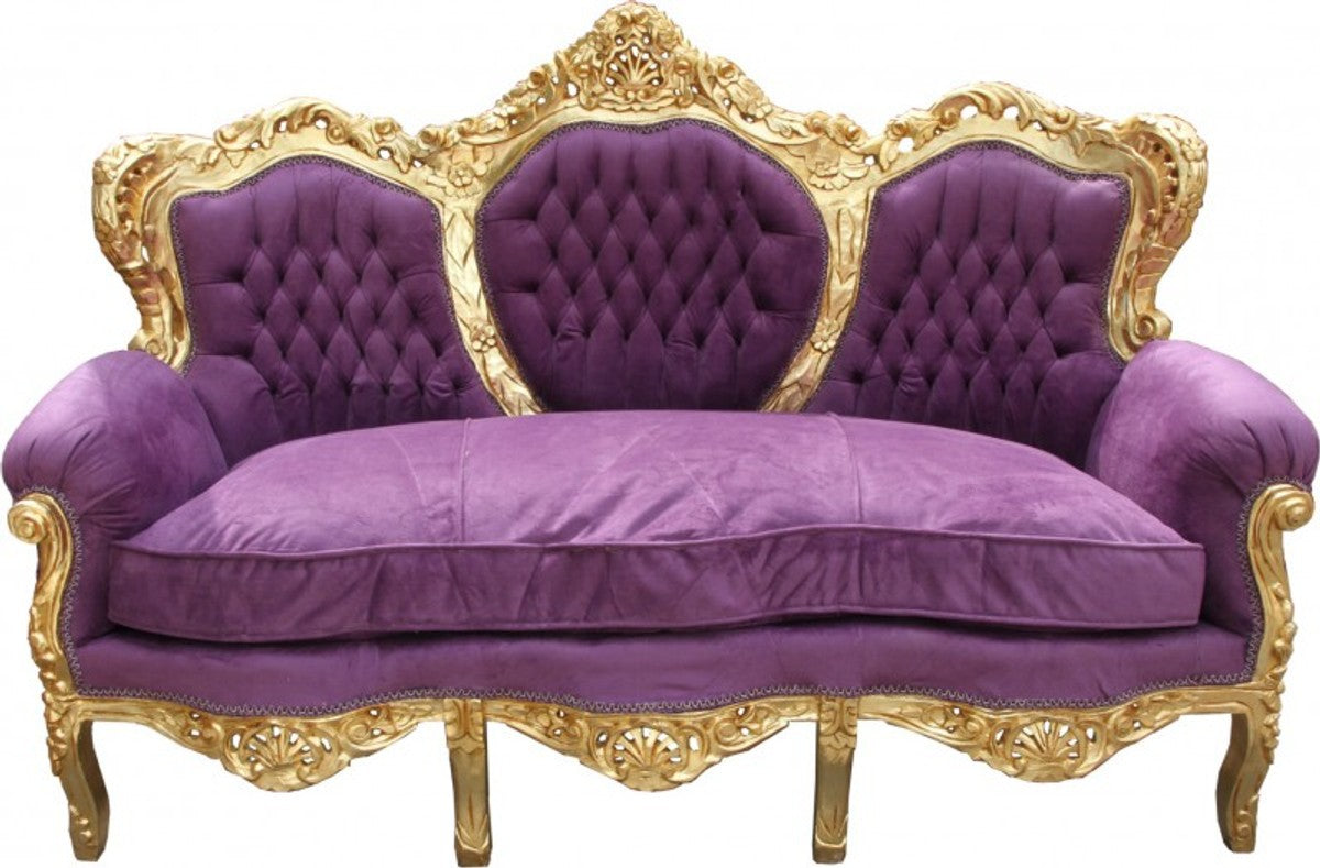 Barock Sofa King Lila / Gold - Möbel Lounge Couch