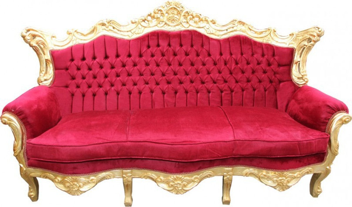 Barock Sofa Master Bordeaux Rot / Gold Mod2 - Wohnzimmer Möbel Loung Couch