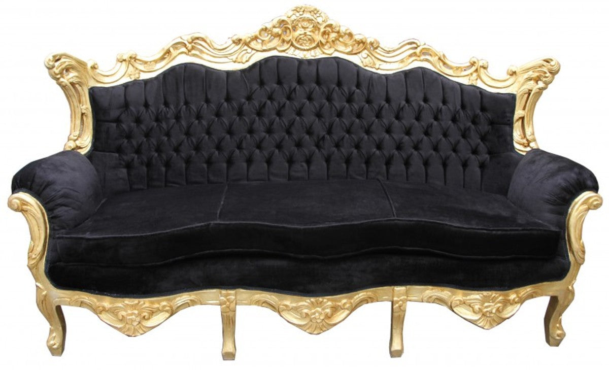 Barock 3er Sofa Master Schwarz / Gold - Wohnzimmer Couch Möbel Lounge