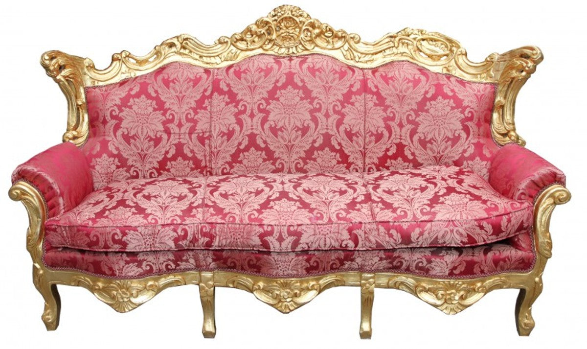 Barock 3er Sofa Master Bordeaux Muster / Gold - Wohnzimmer Couch Möbel Lounge