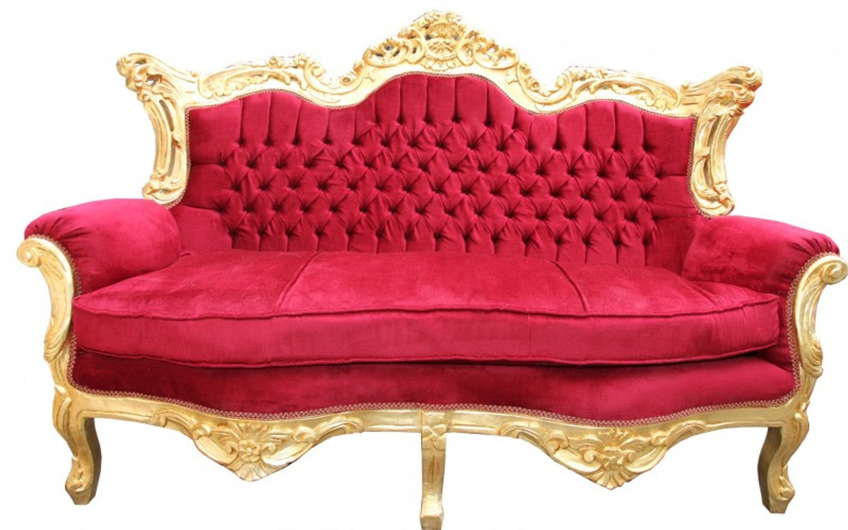Barock 2er Sofa Master Bordeaux Rot / Gold Mod2 - Wohnzimmer Möbel Loung Couch