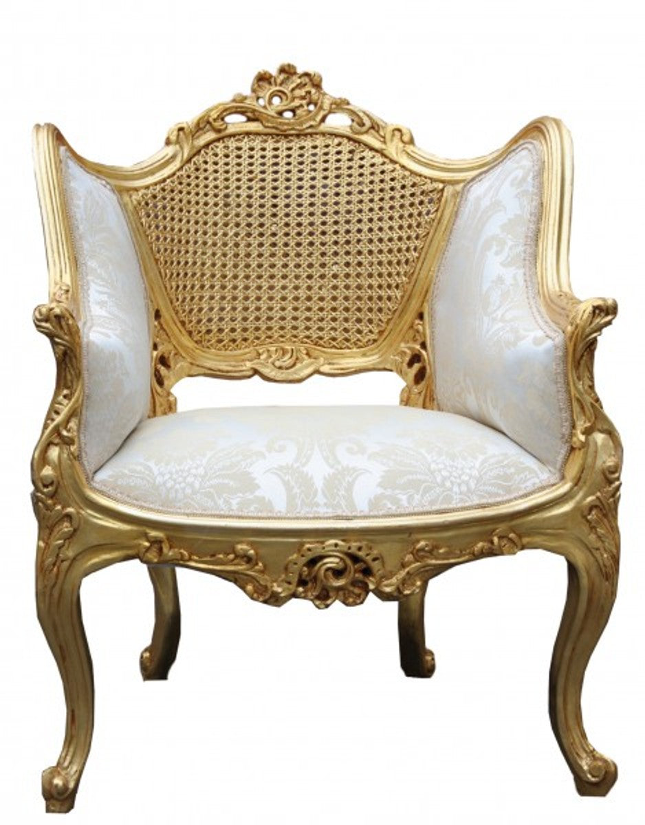 Barock Salon Sitzbank + 2 Sessel Creme/ Gold - Cocktailset- Salon Set