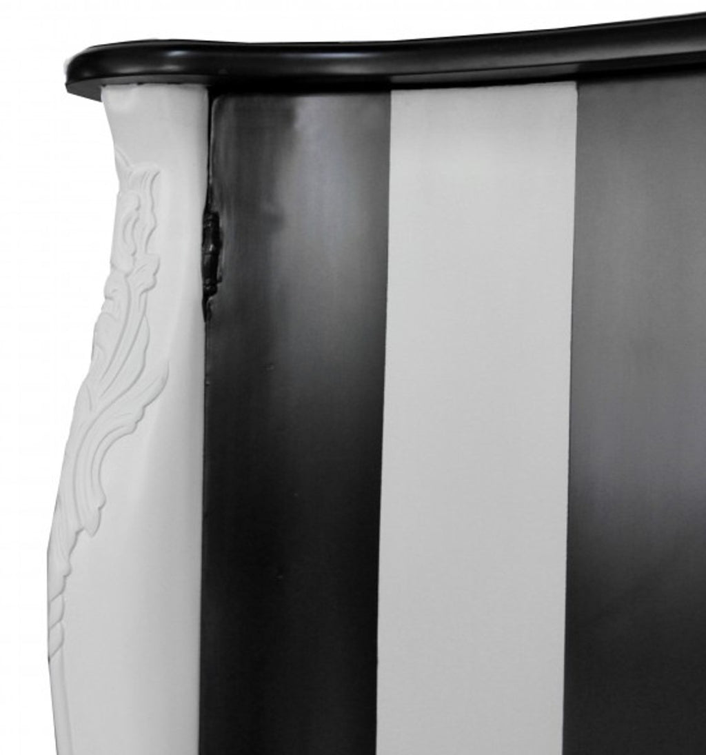 Barock Kommode Schwarz/Weiß Streifen 120cm Mod - Antik Stil Möbel