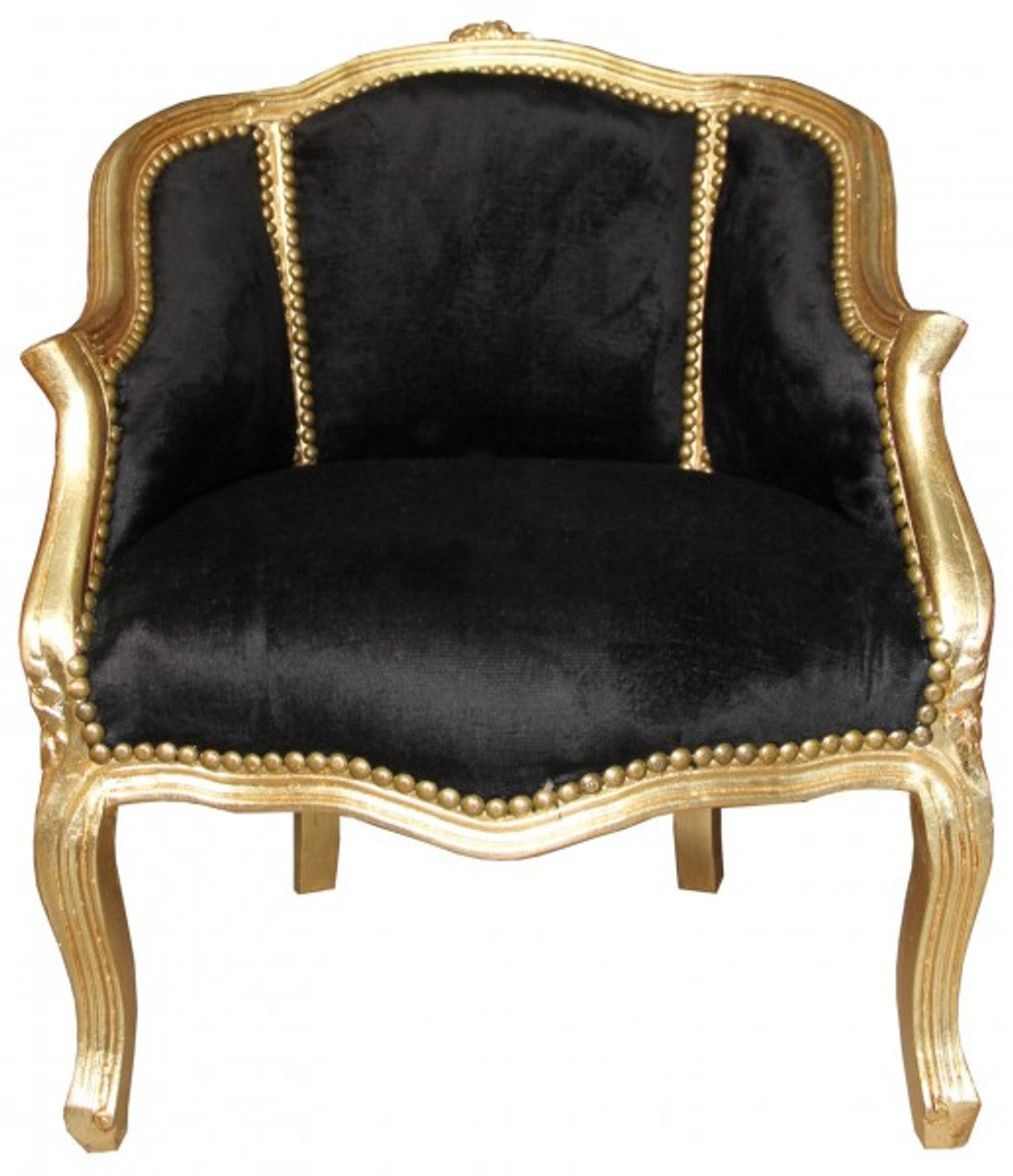 Barock Damen Salon Sessel Schwarz/ Gold - Möbel Antik Stil