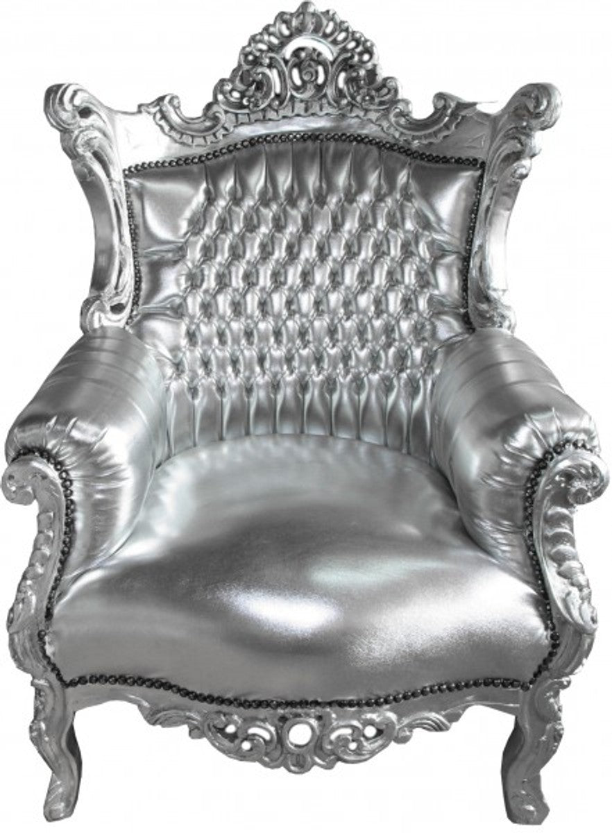 Barock Sessel Al Capone Silber / Silber- Antik Stil