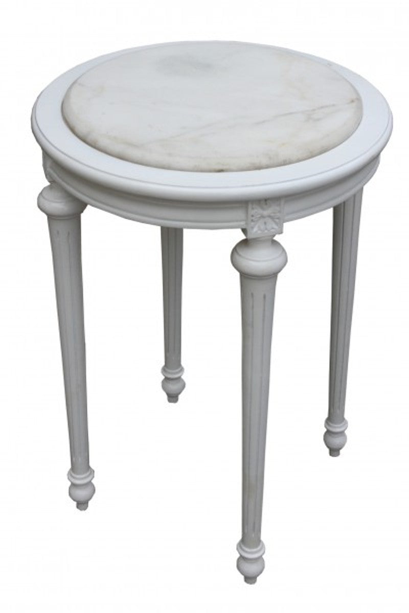 Barock Beistelltisch Rund Weiß/Weiß Marmorplatte ModY24 72 x 49 cm Antik Stil