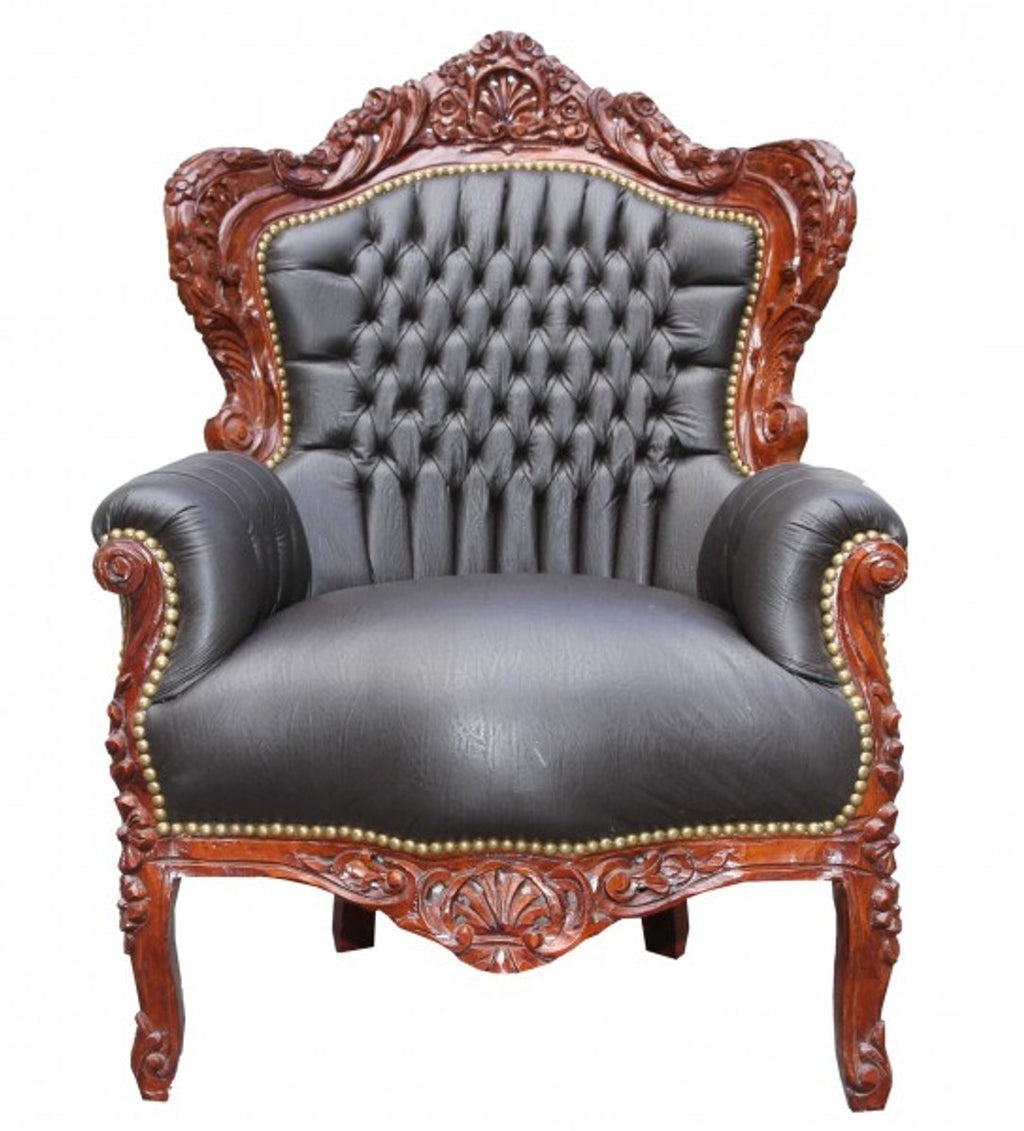 Barock Sessel King Braun Lederoptik / Braun Antik Möbel