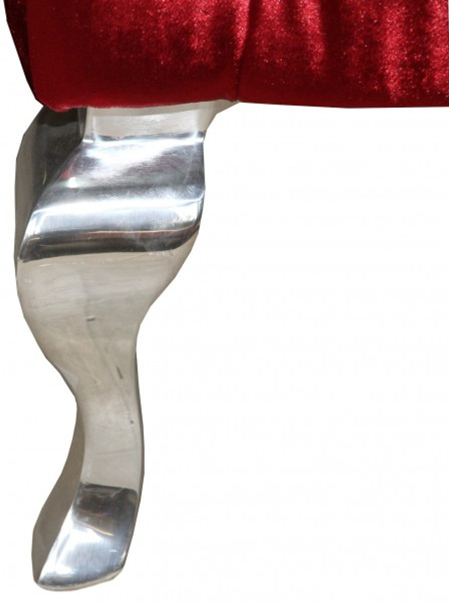 Barock Esszimmer Stuhl Bordeaux / Silber - Designer Stuhl - Luxus Qualität Hochlehnstuhl Hochlehner