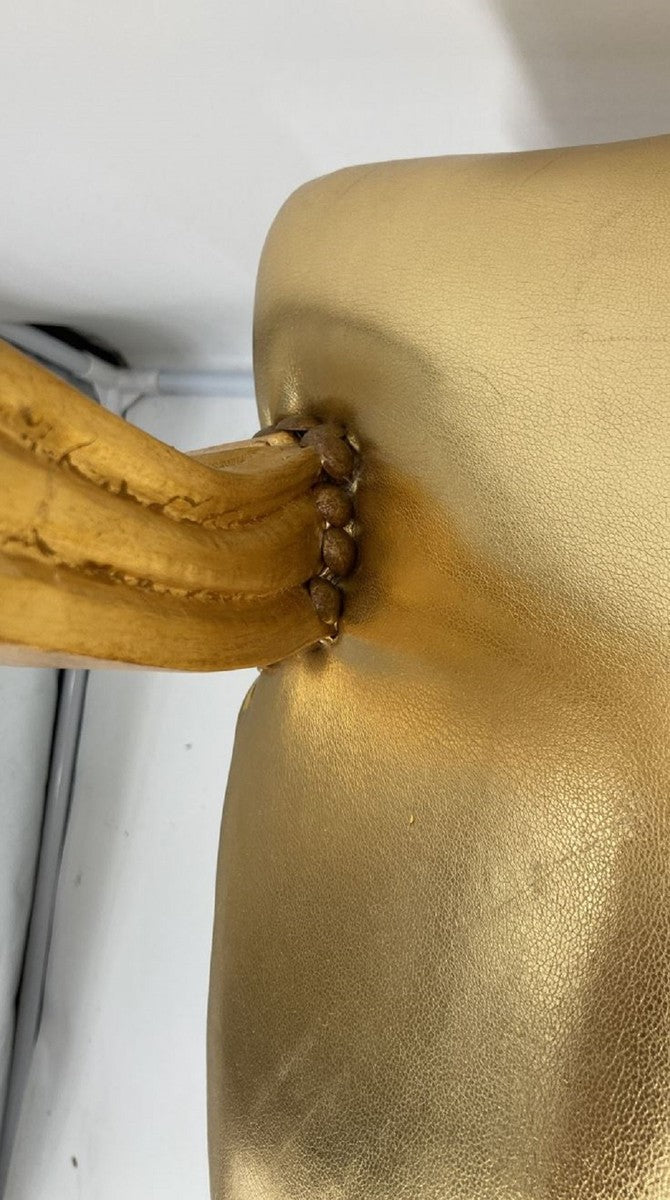 Barock Esszimmerstuhl mit Armlehnen Gold / Gold - Handgefertigter Kunstleder Stuhl im Barockstil - Barock Esszimmer Möbel