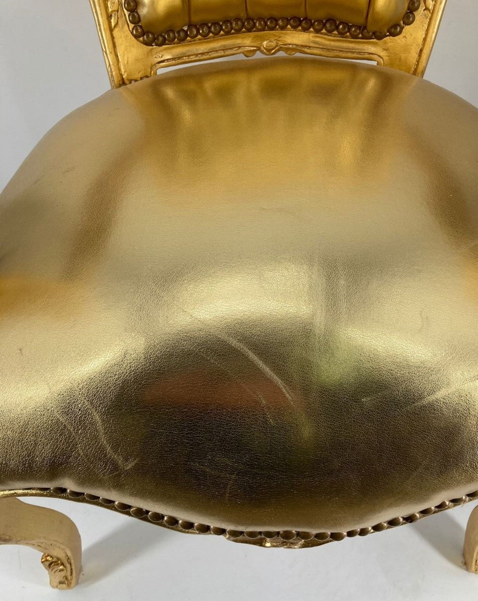 Barock Esszimmerstuhl mit Armlehnen Gold / Gold - Handgefertigter Kunstleder Stuhl im Barockstil - Barock Esszimmer Möbel