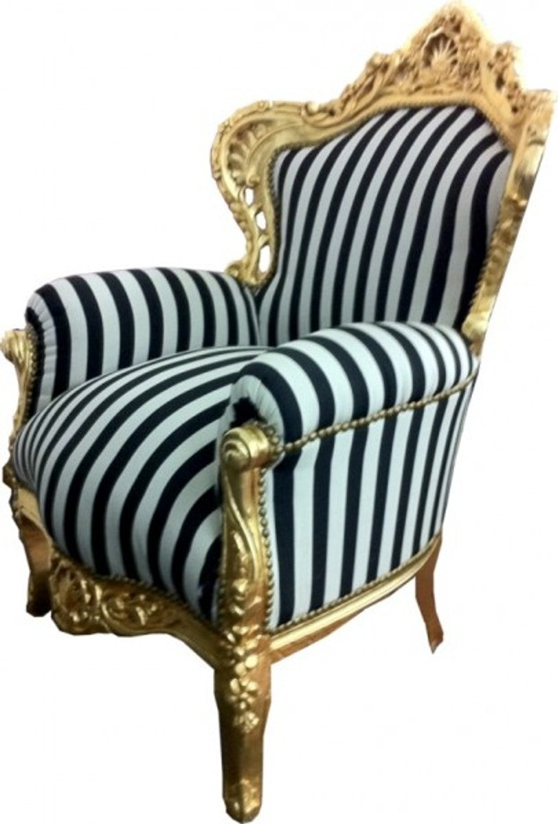 Barock Sessel King gold mit schwarz-weißen Streifen 85 x 85 x H. 120 Streifen gestreift