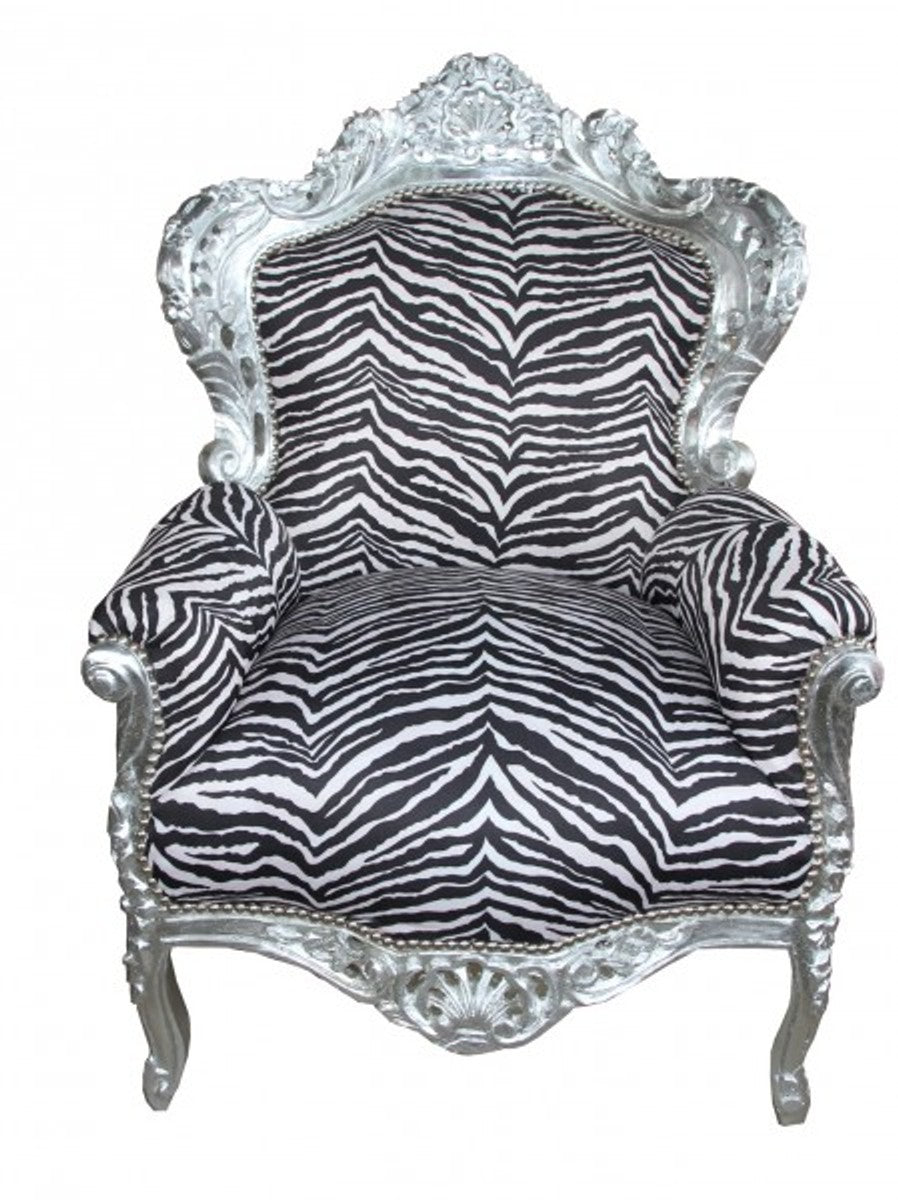 Barock Sessel King Zebra / Silber - Antik Stil Möbel